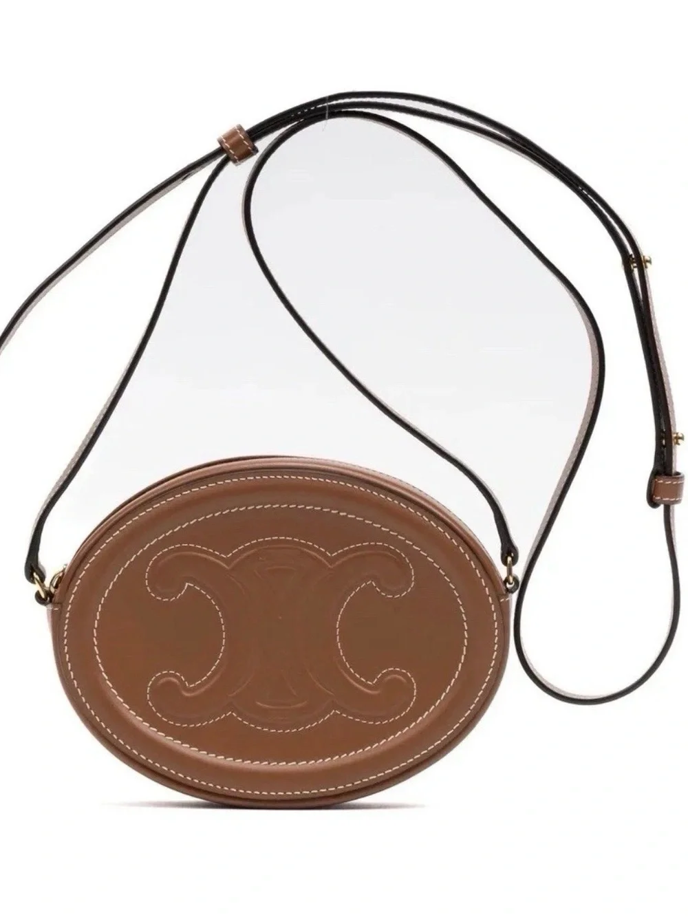 Celine Triomphe Oval Crossbody Bag-Brown Leather